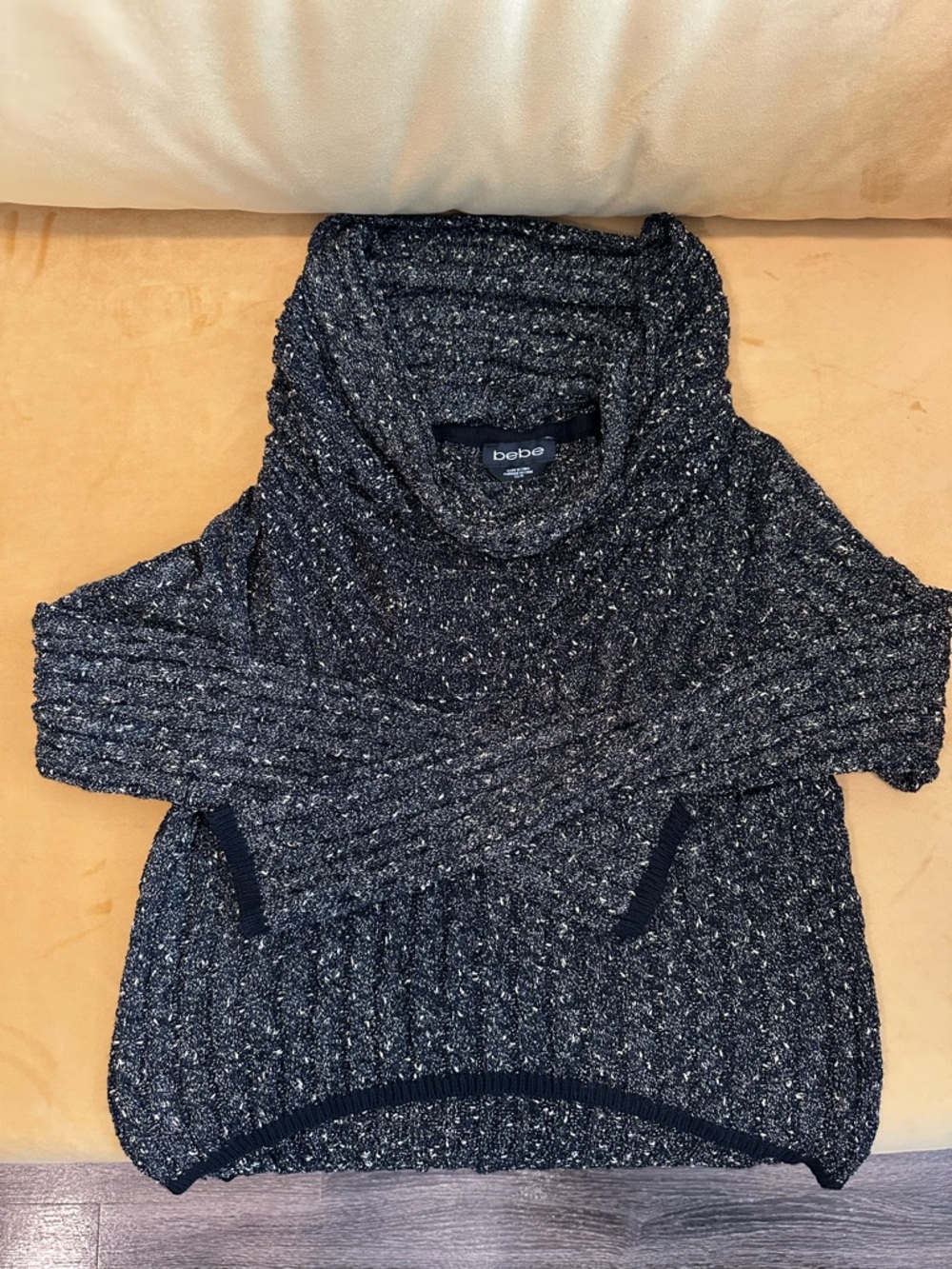 bebe Black Speckled Cowl Neck Sweater